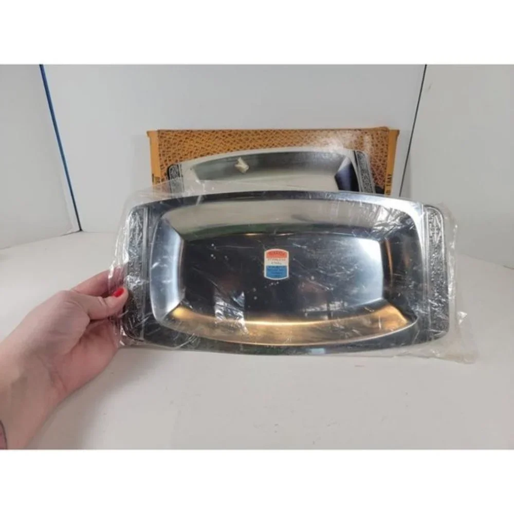 NOS New Vintage National Silver Company Japan Miranda Stainless Steel Tray 12.5